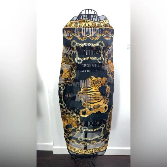 Black and Gold Tiger Print Scarf/Scarve Vintage - Picture 3 of 9